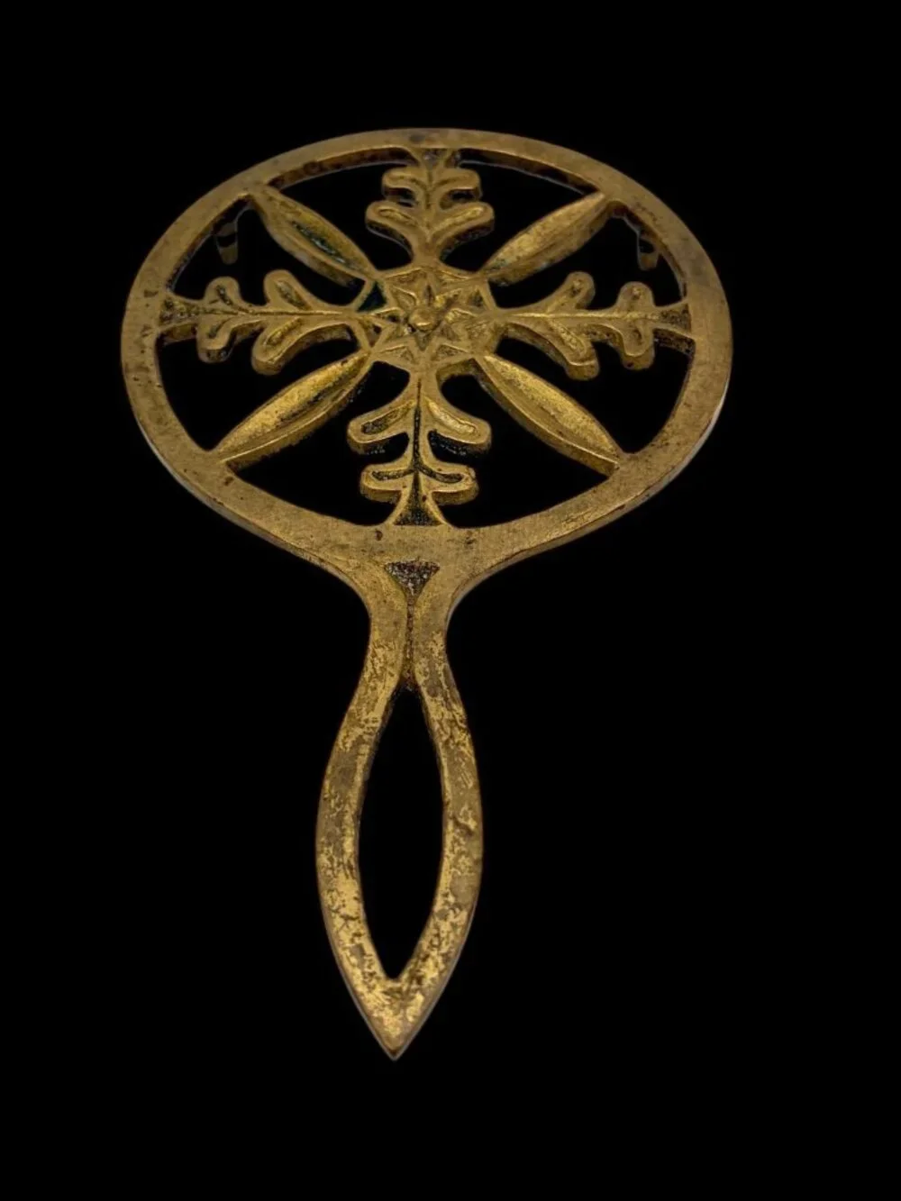 VTG Japan Cast Iron Brass Trivet Snowflake Scandinavian Mid Century Hot Plate